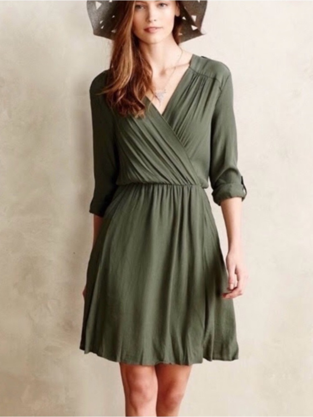 Anthropologie Maeve Lene Olive Green Casual Dress